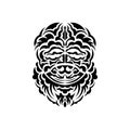 Tribal mask. Traditional totem symbol. Black tattoo in samoan style. Isolated. Hand drawn vector illustration.