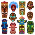 Tribal mask vector masking ethnic culture and aztec face masque illustration set of traditional aborigine masked symbol