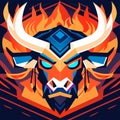 Tribal monster head with fire flames. Vector illustration in flat style AI Generated