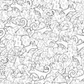 Tribal ornament black and white seamless pattern with abstract little dog Royalty Free Stock Photo