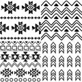 Tribal pattern collection, Aztec background set, Navajo design in black pattern on white Royalty Free Stock Photo