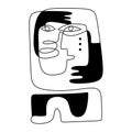 Tribal people abstract native aztec. Continuous one line drawing, minimalism black and white. Good for poster, wall art,