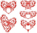 Tribal red dragon hearts symbols Royalty Free Stock Photo