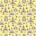 Tribal seamless pattern. Creative boho style pattern with ethnic arrows, teepee or wigwam, Stylish hand drawn vector Royalty Free Stock Photo