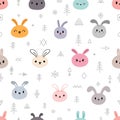 Tribal seamless pattern with cute cartoon rabbits. Abstract geometric print. Hand drawn ethnic background with cute animals. Funny Royalty Free Stock Photo