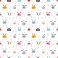 Tribal seamless pattern with cute cartoon rabbits. Abstract print. Hand drawn ethnic background with cute animals. Funny bunny Royalty Free Stock Photo