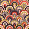 Tribal seamless pattern, indian or african ethnic patchwork style. Round tiles with hand drawn texture.