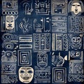 Tribal seamless pattern with mayan symbols. Vector illustration