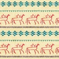 Tribal seamless pattern with stylized riders and archaic geometric ornament