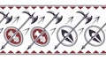 Tribal Shields and Axes Pattern Border Design, vector design Generative AI Royalty Free Stock Photo