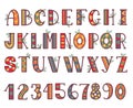 Tribal style ethnic alphabet, african decorative native letters and numbers design with folk and natural elements