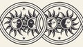 Tribal Sun Moon Face Border Vector Design, vector design Generative AI Royalty Free Stock Photo