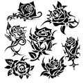 Tribal Tattoo Roses Design Elements Set Pack