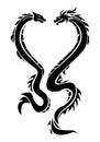 tribal tattoo of two dragons forming a love heart. graphic vector illustration.