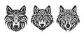 Tribal tattoo of the wolf head in Celtic and Nordic ornament flat style design vector illustration set. Royalty Free Stock Photo