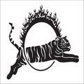 Tribal tiger jump vector outline illustration