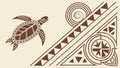 Tribal Turtle and Geometric Patterns, Indigenous Ocean Art, vector design Generative AI Royalty Free Stock Photo