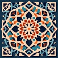 c style. Geometric mosaic on the tile, majolica. Ancient interior. Modern rug. Geo print on textile. Vintage fabric. Generative AI Royalty Free Stock Photo
