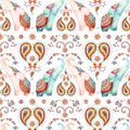 Tribal watercolor seamless pattern: elephant, paisley ornament. Ethnic indian elephants background Royalty Free Stock Photo