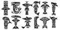 Tribal whale art style totem symbol logo icons vector graphic silhouette pattern