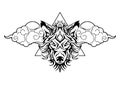 Tribal wolf head tattoo decorate with oriental cloud and geometric triangle design for tattoo