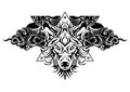 Tribal wolf head tattoo decorate with oriental cloud and geometric triangle design for tattoo