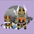 tribal wombat and tasmanian devil in tribal armours. Vector illustration decorative design