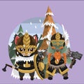 tribal wombat and tasmanian devil in tribal armours. Vector illustration decorative design