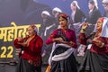 Tribal women of Uttarakhand wearing traditional attire and dancing Royalty Free Stock Photo