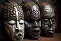 Tribal wooden African masks. Generate ai