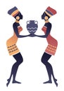 Tribal zodiac. Gemini. Two women with turbans and large round earrings
