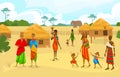 Tribe ethnic people in Africa flat vector illustration, cartoon African woman with jug, family characters standing near Royalty Free Stock Photo