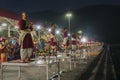 Ganga aarti being performed by Hindu priests to the chants of Vedic hymns. Crowded , biggest, most famous ghat at the banks of