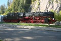 A Steam Locomotive reserved at Triberg Railway station of the Black Forest Railway in the morning Royalty Free Stock Photo
