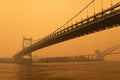 The Triborough Bridge along the East River in New York City with Massive Air Pollution from Wildfires