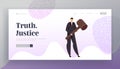 Tribunal and Justice Concept for Website Landing Page, Attorney Lawyer in Court Wearing Black Suit Holding Huge Gavel
