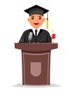 Tribune graduate solemn speech character flat design vector illustration