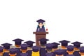 Tribune graduation speech students crowd female graduate solemn character isolated on white flat design vector Royalty Free Stock Photo