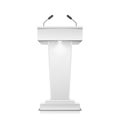 Tribune Isolated Vector. White Clean Podium Tribune Rostrum Stand. With Microphones. Illustration