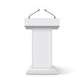 Tribune podium rostrum speech stand. Conference stage with microphone, press or debate speaker isolated orator pulpit