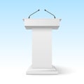 Tribune podium rostrum speech stand. Conference stage with microphone, press or debate speaker isolated orator pulpit Royalty Free Stock Photo