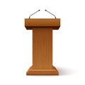 Tribune podium rostrum speech stand. Conference stage with microphone, press or debate speaker isolated orator pulpit Royalty Free Stock Photo