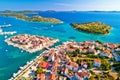 Tribunj old island town and archipelago of central Dalmatia aerial view Royalty Free Stock Photo