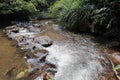 A tributary river view, water flows between the rocks on the riverbed Royalty Free Stock Photo