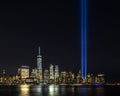 Tribute light memorial event on 11th of September in New York skyline Royalty Free Stock Photo