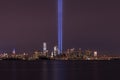 Tribute In Light Memorial seen from Bayonne New Jersey Royalty Free Stock Photo