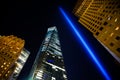 9/11 Tribute in Light and the New York City`s Lower Manhattan Downtown Skyline to commemorate the Memory of September 11, 2001 Royalty Free Stock Photo