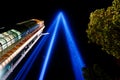 9/11 Tribute in Light and the New York City`s Lower Manhattan Downtown Skyline to commemorate the Memory of September 11, 2001 Royalty Free Stock Photo