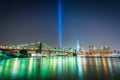 The Tribute in Light over the Manhattan Skyline at night, seen f Royalty Free Stock Photo