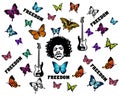 Rock star with guitars, butterflies and the words freedom.